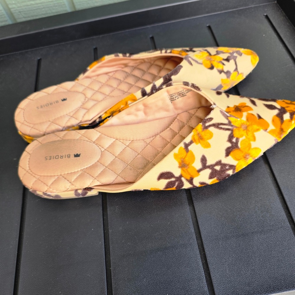 Birdies The Swan Floral Velvet Pointed Toe Mules Tan Yellow Womens 9 - Picture 3 of 7